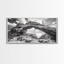 Natural Rock Arch, Seaside Cliff View, Desert Coastal Window, Framed Canvas Print, Boho Earth Tones, Living Room Wall Decor