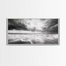 Stormy Sea, Ocean Waves, Monochrome Seascape, Dramatic Beach View, Framed Canvas Print, Nautical Wall Art, Bathroom Coastal Decor
