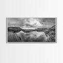 Reflected Cliffs, Stormy Sky, Coastal View, Dramatic Landscape, Canvas Print, minimalist art, office decor, moody black and white wall art