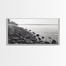 Shoreline Rocks, Quiet Water, Still Landscape, Coastal Photography, Canvas Print, Minimalist Office Art, Calm Nature Scene