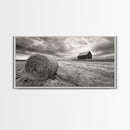 Barn Field, Hay Bale, Rural Farmland Scene, Autumn Countryside Art, Canvas Print, Farmhouse Wall Decor, Rustic Fall Living Room Art