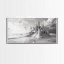 Sandcastle Fortress, Dreamy Seaside Castle, Fairytale Fantasy Art, Ocean Kingdom, Framed Canvas Print, Kids Room Wall Art, Bedroom Wall Art