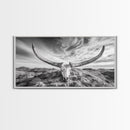 Longhorn Skull, Western Skull, Cowboy Decor, Rustic Ranch Style, Framed Canvas Print, Farmhouse Wall Art, Living Room Statement Piece