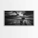 Horseback Beach, Sunset Ride, Equestrian Art, Moody Horizon Scene, Canvas Print, Cowboy Country Decor, Rustic Living Room Wall Art