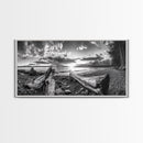 Driftwood Coastline, Rocky Beach Sunset, Nature Wall Art, Framed Canvas Print, Rustic Lake House Decor, Fall Coastal Aesthetic