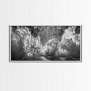 Ocean Splash, Sea Foam, Abstract Water, Coastal Waves, Framed Canvas Print, bathroom wall art, modern ocean photography, moody water art