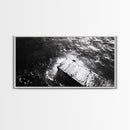Weathered Dock, Water Reflections, Ocean Edge, Moody Texture, Framed Canvas Print, masculine office decor, minimalist lakehouse art