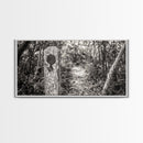 Trail Marker, Wooded Path, Rustic Forest, Natural Journey, Framed Canvas Print, farmhouse decor, nature lover gift, Autumn entryway art