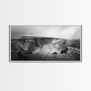 Volcanic Crater, Smoky Earth, Epic Landscape, Framed Canvas Print, Dramatic Nature Art, Study Room Decor, Moody Monochrome Photography