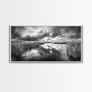 Stormy Marsh, Cloudy Sky, River Reflection, Framed Canvas Print, Nature Wall Art, Moody Landscape, Autumn Decor, Office Or Study Artwork