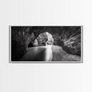 Ocean Cave Flow, Coastal Rock Wall Art, Moody Nature Seascape, Black White Beach Decor, Boho Bathroom Accent, Canvas Print, Monochrome Art