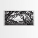 Coastal Trees, Windswept Forest, Ocean View, Framed Canvas Print, Boho Wall Art, Living Room Art, Nature Wall Decor, Monochrome Landscape