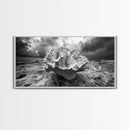 Coral Texture, Ocean Storm, Dramatic Sky, Sea Fossil, Framed Canvas Print, Coastal Nature Art, Fall Entryway Wall Decor, Cabin Wall Art