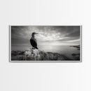 Sea Bird, Rocky Shore, Stormy Horizon, Coastal Watcher, Canvas Print, Nature Photography Art, Bedroom Decor, Ocean Wildlife
