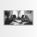 Leather Chairs, Cowhide Rug, Indoor Plants, Modern Farmhouse, Framed Canvas Print, Minimalist Living Room Art, Cozy Home Decor