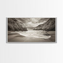 Secluded Beach Cove, Coastal Seascape, Sepia Landscape Art, Framed Canvas Print, Bathroom or Bedroom Wall Decor, Nature Inspired