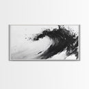 Abstract Wave, Black White, Modern Ink, Ocean Motion, Canvas Print, Minimalist Art, Office Wall Decor, Contemporary Coastal Style