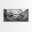 Mountain Lake, Rocky View, Cloud Reflection, Nature Landscape, Canvas Print, Rustic Home Decor, Bedroom Wall Art, Explorer Style