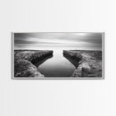 Rocky Inlet, Ocean View, Symmetry Nature, Coastal Zen, Canvas Print, Minimalist Bathroom Art, Tranquil Bedroom Wall Decor, Entryway Accent