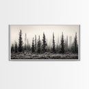 Misty Pines, Evergreen Forest, Morning Fog, Monochrome Nature, Canvas Print, Fall Entryway Wall Art, Woodland Boho Home Decor