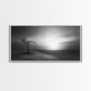 Lonely Tree, Dramatic Desert, Emotional Landscape, Framed Canvas Print, Bedroom Wall Art, Black White Decor, Surreal Art Vibes