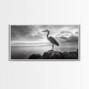Heron Bird, Ocean Rock, Serene Wildlife, Canvas Print, Coastal Wall Art, Modern Farmhouse Decor, Minimalist Animal Scene