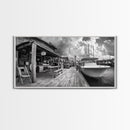 Dockside Market, Nautical Vibes, Fishing Village, Framed Canvas Print, Coastal Kitchen Art, Rustic Decor, Oceanfront Life Scene