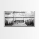 Rustic Lake Swing, Tranquil Nature Scene, Porch Art, Landscape Photography, Framed Canvas Print, Country Decor, Living Room Wall Art