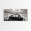 Ocean and Book, Moody Literary Print, Surreal Seascape Art, Framed Canvas Print, Library or Reading Nook Wall Decor, Dark Academia