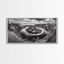 River Bend Landscape, Mountain View Aerial, Nature Panorama Scene, Framed Canvas Print, Cabin Wall Art, Adventure Boho Art, Living Room Wall Art