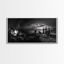 Campfire Gathering, Boho Night Vibes, Music Outdoors Scene, Framed Canvas Print, Living Room Wall Art, Folk Rustic Aesthetic