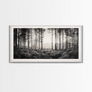 Forest Light Scene, Tall Trees Shadows, Nature Mist Pathway, Framed Canvas Print, Woodland Bedroom Art, Boho Rustic Wall Decor