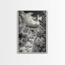 Snowy Pine Path, Winter Forest Light, Frozen Landscape Art, Canvas Print, Holiday Wall Art, Minimalist Winter, Nordic Style Decor