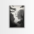 Forest Cliffs, Ocean Pathway, Misty Coast, Woodland Escape, Framed Canvas Print, Cabin Wall Art, Nature Trail Aesthetic, Autumn Mood Art