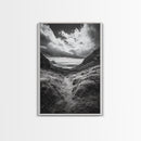 Highland Ocean Trail, Dramatic Clouds, Monochrome Nature, Canvas Print, Office Wall Art, Adventure Landscape, Rustic Home Decor