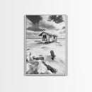 Frozen Cabin Scene, Snowy Landscape, Winter Monochrome, Canvas Print, Cabin Wall Art, Rustic Winter Decor, Nature Photography