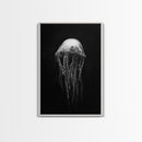 Elegant Jellyfish Art, Ocean Wildlife, Monochrome Marine, Framed Canvas Print, Bathroom Decor, Nautical Wall Art, Minimalist Sea Life