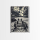Stormy Beach Dock, Dramatic Skies, Coastal Mood, Framed Canvas Print, Fall Wall Art, Entryway Decor, Moody Seascape, Rustic Coastal Home