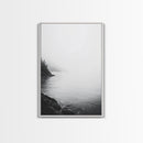Misty Lakeshore, Foggy Forest Water, Monochrome Tranquility, Framed Canvas Print, Minimalist Art, Calm Landscape, Bedroom Wall Decor