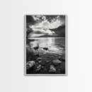 Lake Sunset View, Peaceful Mountainscape, Nature Reflection, Framed Canvas Print, Living Room Wall Art, Tranquil Scenic Landscape