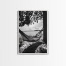 Hammock Lake View, Peaceful Retreat, Summer Breeze, Canvas Print, Boho Outdoor Art, Bedroom Relaxation Decor, Minimalist Coastal Vibe