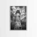Stormy Lighthouse Closeup, Dramatic Skies, Weathered Beacon, Canvas Print, Coastal Decor, Dark Nautical Wall Art, Moody Ocean Theme