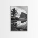 Coastal Rock Reflections, Nature Photography, Ocean Landscape, Framed Canvas Print, Moody Living Room Art, Minimal Decor