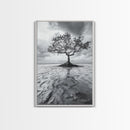 Lonely Tree, Coastal Roots, Ocean Breeze, Framed Canvas Print, Entryway Wall Art, Moody Nature Photography, Minimalist Earth Tones