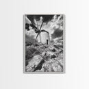 Windmill Hill, Dramatic Sky Art, European Landscape, Framed Canvas Print, Entryway Wall Art, Rustic Decor, Monochrome Photography