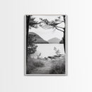 Forest Lake, Mountain View, Peaceful Trail, Framed Canvas Print, Cabin Decor, Fall Landscape, Living Room Art, Tranquil Nature Print