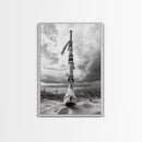 Coastal Totem, Beach Symbol, Stormy Horizon, Framed Canvas Print, nautical art, entryway decor, tribal coastal artwork, Modern Loft Decor