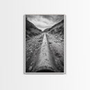 Industrial Line, Utility Pipe, Grunge Road, Canvas Print, Black White Photography, Modern Loft Decor, Urban Wall Art, Minimalist Style