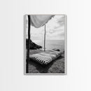 Seaside Nap, Minimal Daybed, Coastal Shade, Serene Moment, Canvas Print, Beach Bedroom Decor, Boho Seaside Art, Coastal Wall Style