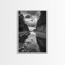 Tide Pool, Forest Reflection, Coastal Calm, Framed Canvas Print, Black White Nature Art, Bathroom or Bedroom Decor, Tranquil Scene